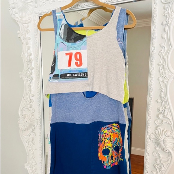 SALE One of a Kind SAMPLE Colorful POP Reconstructed T-Shirt Dress - Picture 3 of 7